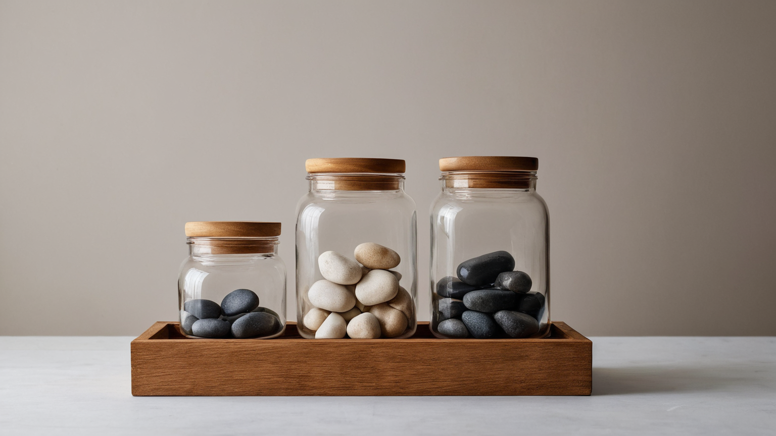 Three jars of stones representing separate cash-risk scenarios