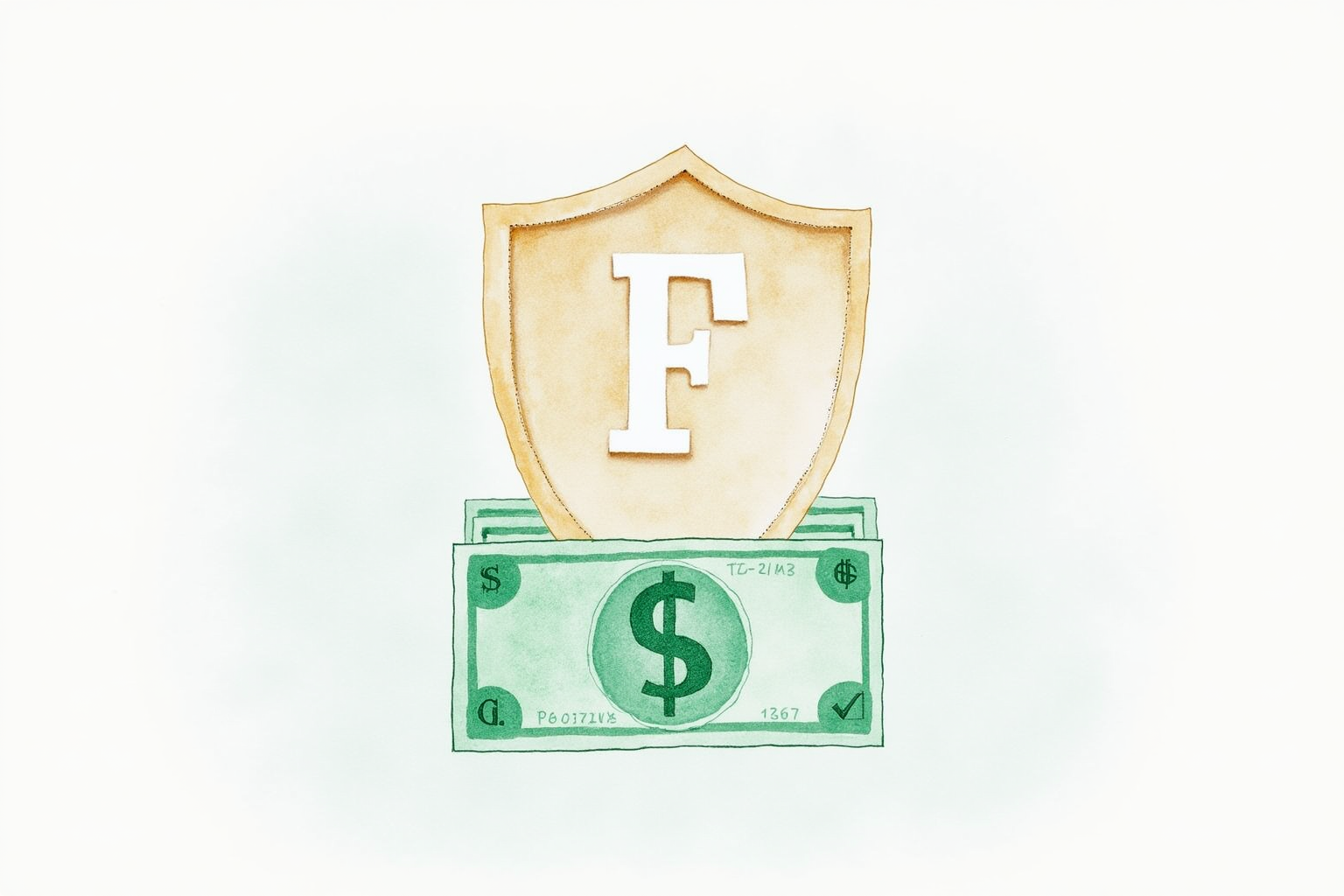 FDIC insurance protection shield over bank account with money symbol