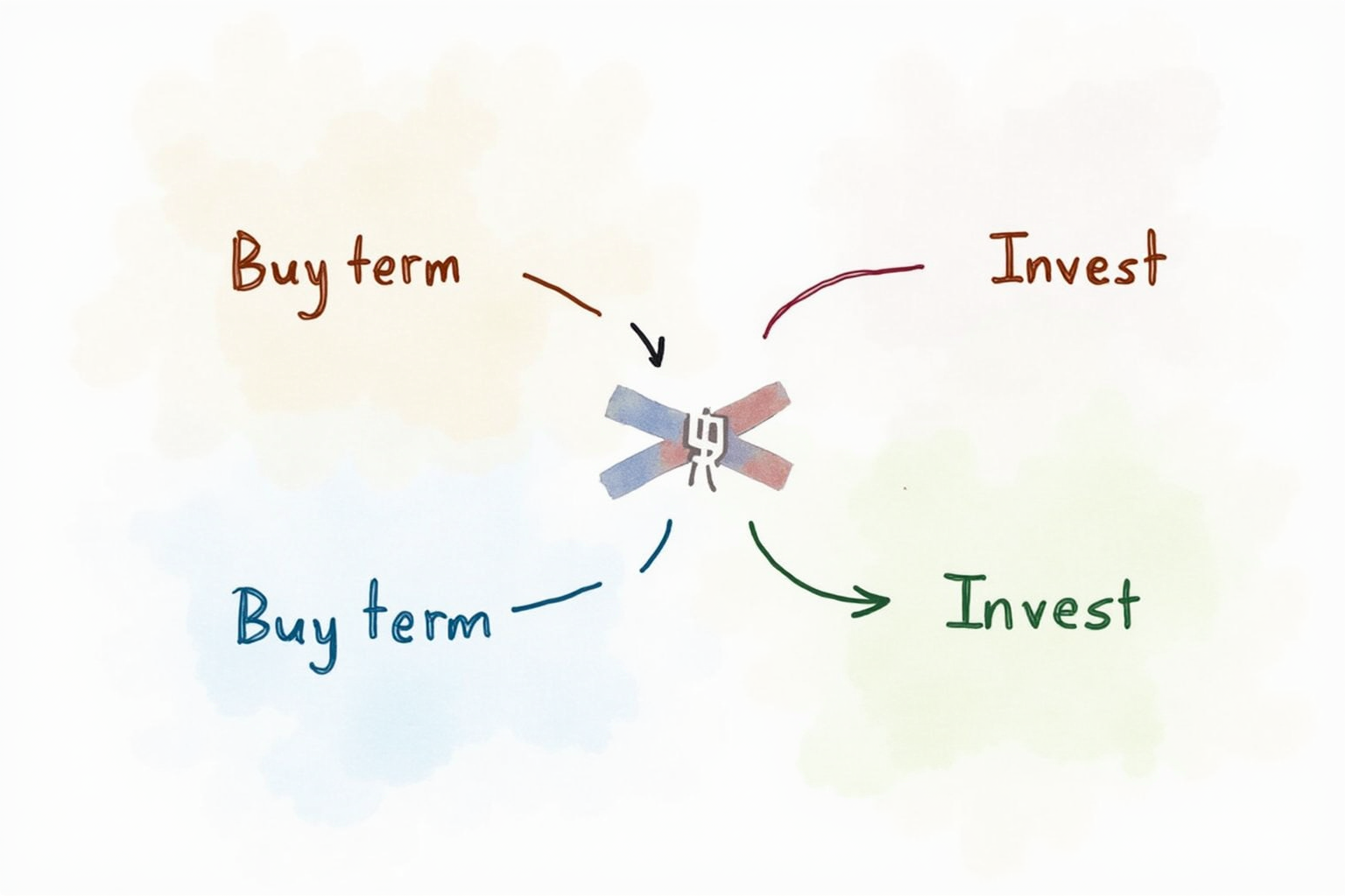 Buy term and invest the difference strategy diagram with arrows