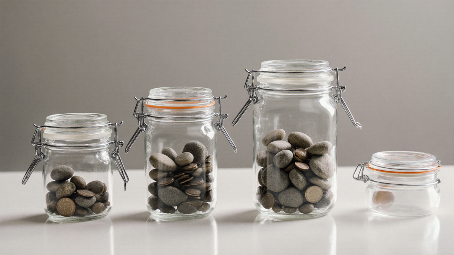 Neutral jars with stones for cash-reserve planning
